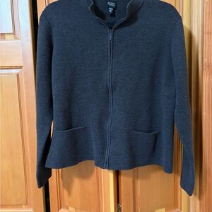 Eileen Fisher Dark Gray Knit Zip-Up Cardigan Size L